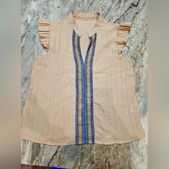 SHEIN Beige Ruffle Sleeve Embroidered Blouse | Size M - Picture 1 of 8